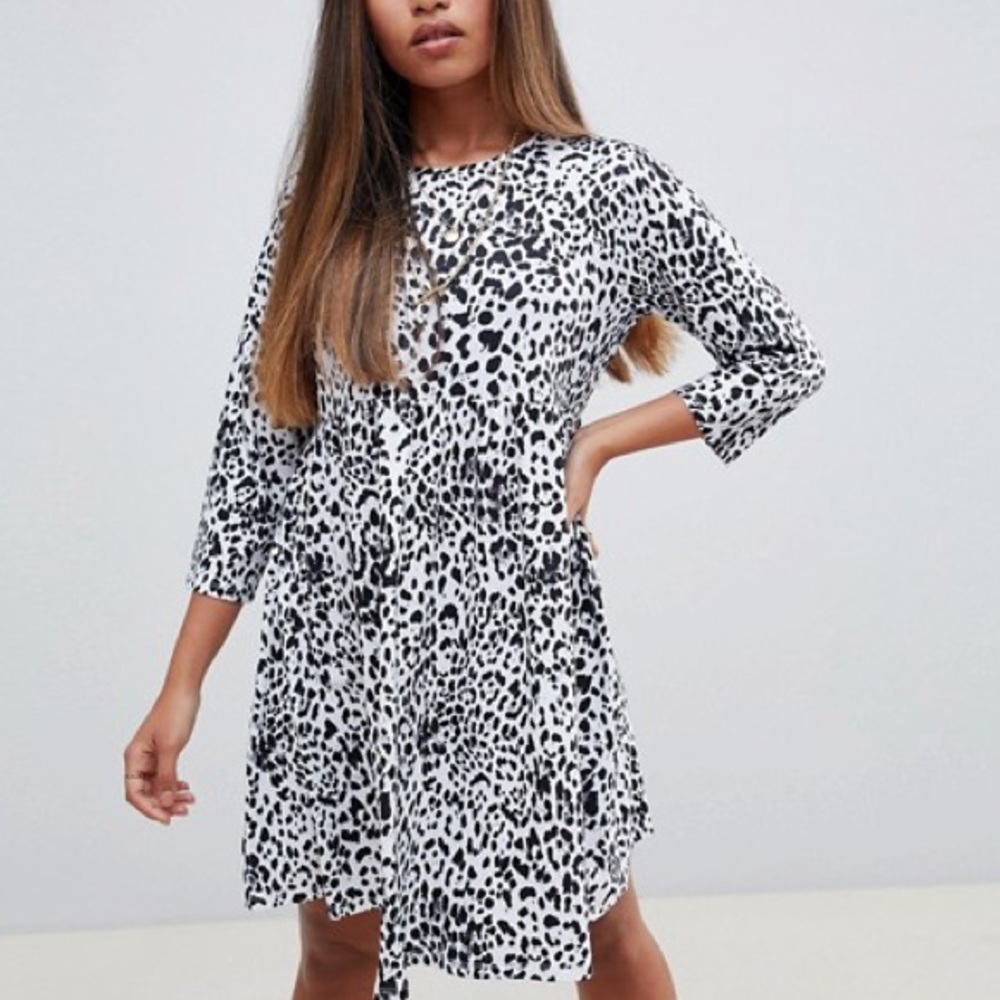 ASOS PETITE black+white leopard babydoll dress